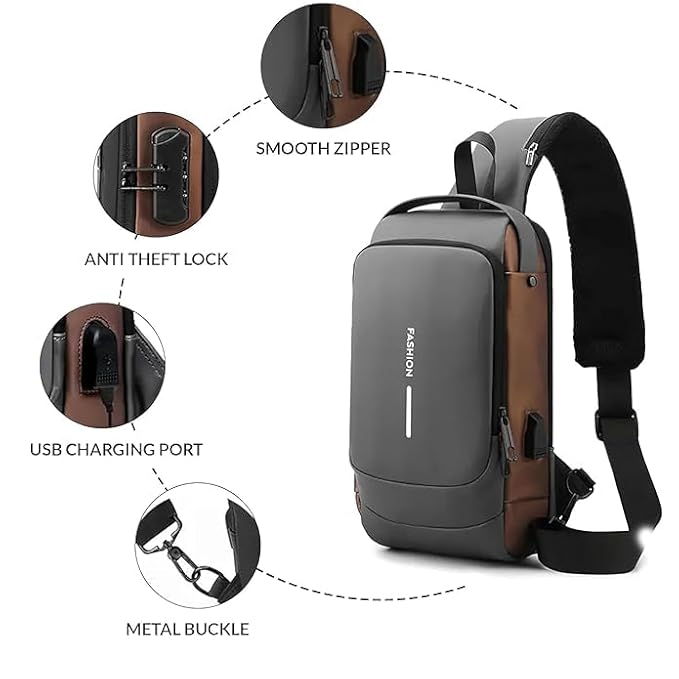 Anti‑Theft USB‑Charging Crossbody Sling Backpack for Men & Women – Adjustable Travel Shoulder Bag