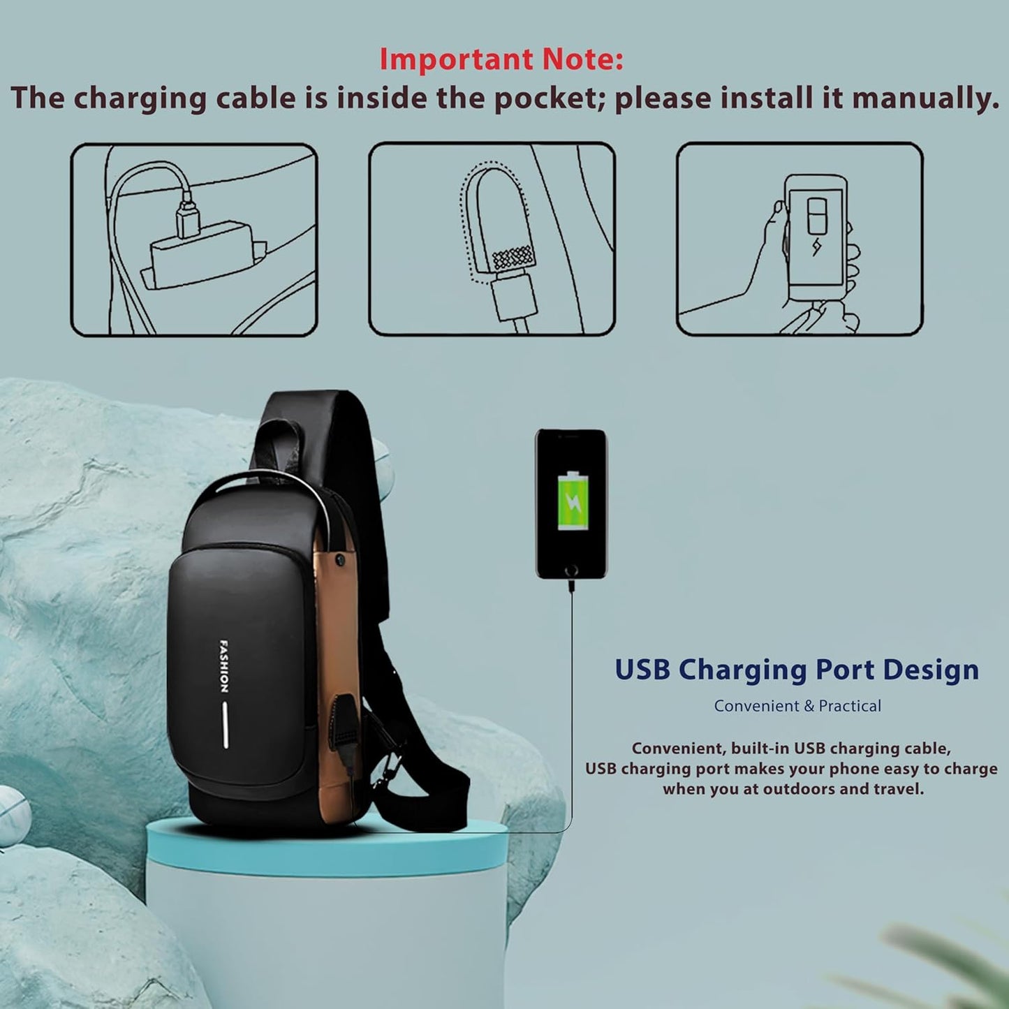 Anti‑Theft USB‑Charging Crossbody Sling Backpack for Men & Women – Adjustable Travel Shoulder Bag