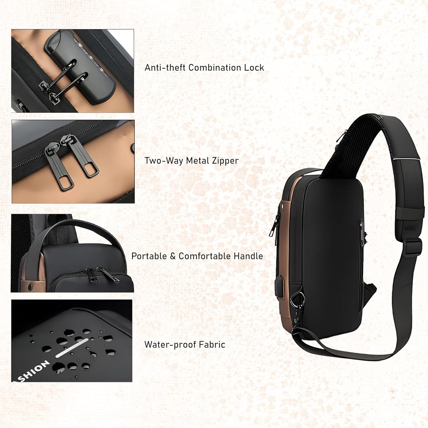 Anti‑Theft USB‑Charging Crossbody Sling Backpack for Men & Women – Adjustable Travel Shoulder Bag