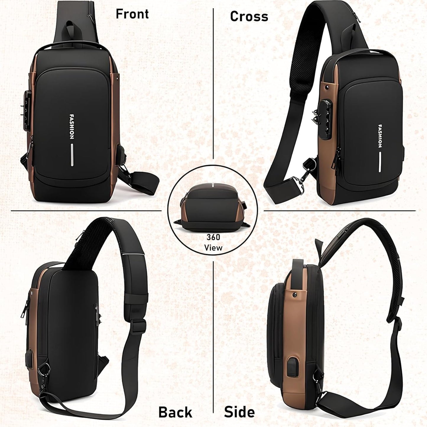 Anti‑Theft USB‑Charging Crossbody Sling Backpack for Men & Women – Adjustable Travel Shoulder Bag