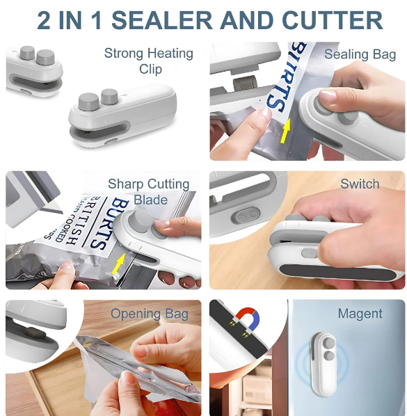 Portable Mini Sealing Machine 2 in 1 USB Rechargeable